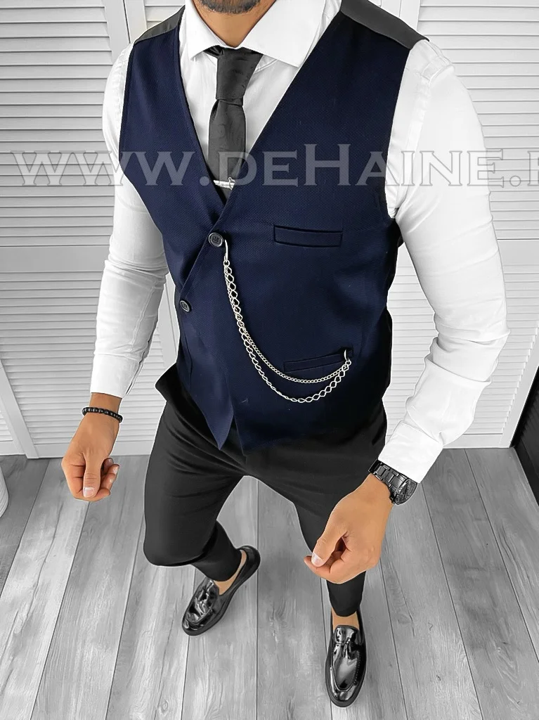Vesta barbati eleganta slim fit bleumarin asimetrica  B8144 D3-5.2