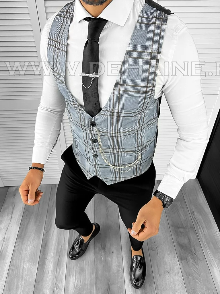Vesta barbati eleganta slim fit kaki B8086 i18-4.2
