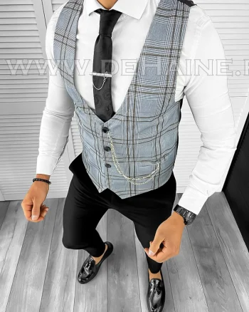 Vesta barbati eleganta slim fit kaki B8086 i18-4.2
