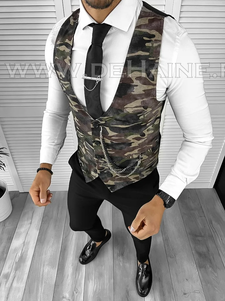 Vesta barbati eleganta slim fit camuflaj B8075 119-3