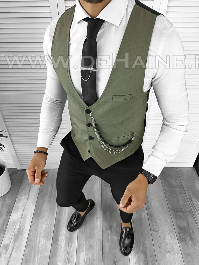 Vesta barbati eleganta slim fit verde B8085 D3-4.1
