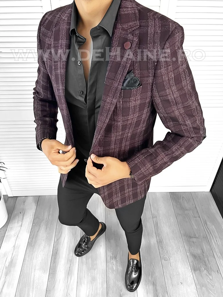 Sacou barbati slim fit in carouri B8305 P19-4.3