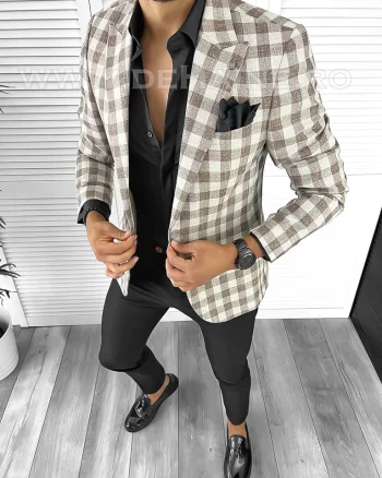 Sacou barbati slim fit in carouri B8283 14-5.2