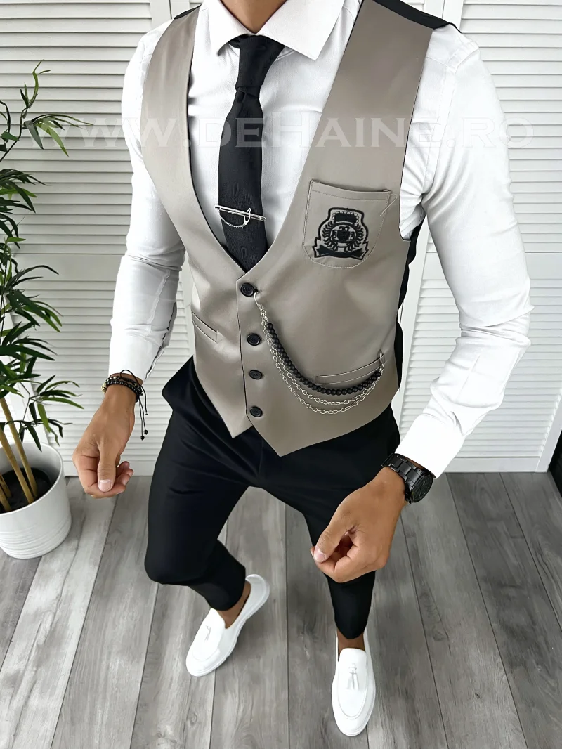 Vesta barbati eleganta slim fit bej V51 141-2  E
