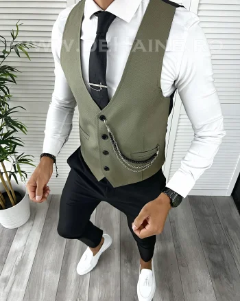 Vesta barbati eleganta slim fit kaki  V8 P19-5.1
