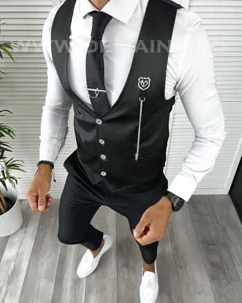Vesta barbati eleganta slim fit neagra V73 D13-4.1.2