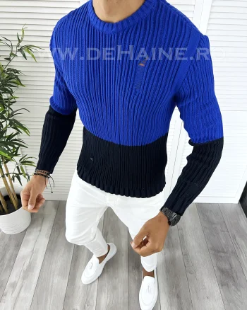 Pulover barbati gros slim fit albastru T3577 I12-5