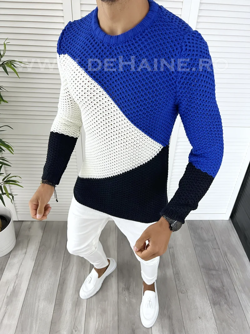 Pulover barbati gros slim fit albastru T3602 5-6
