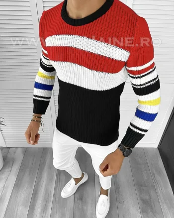 Pulover barbati gros slim fit negru T3576 107-3 U2-2