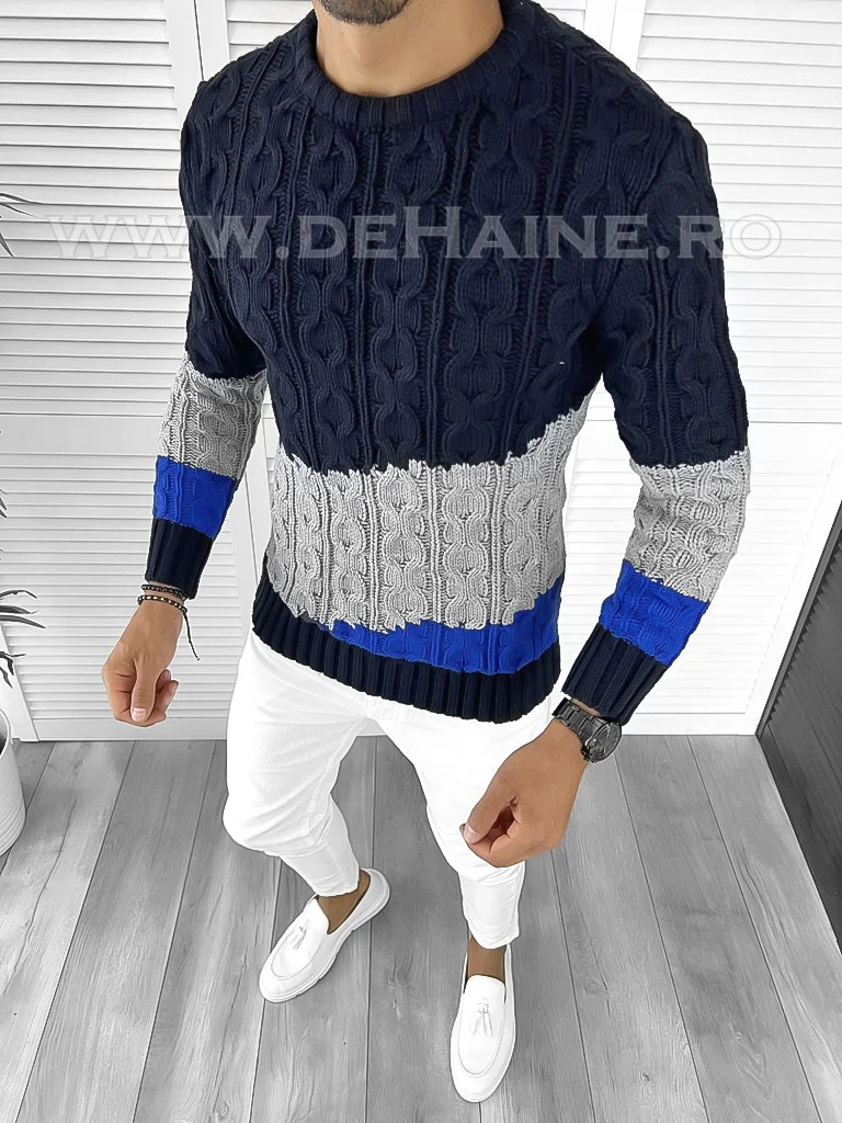 Pulover barbati gros slim fit bleumarin T3612 100-1 U1-2