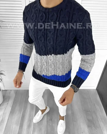 Pulover barbati gros slim fit bleumarin T3612 100-1 U1-2