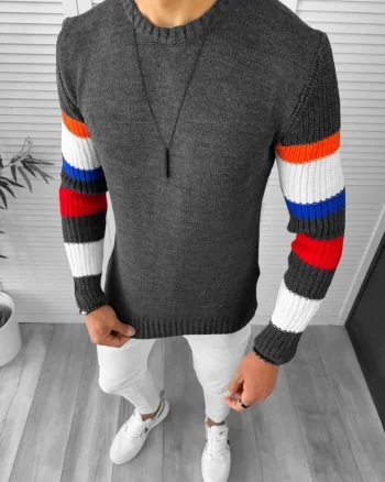 Pulover barbati gros slim fit gri inchis T3588 i6-3