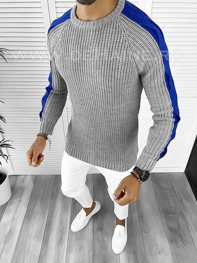 Pulover barbati gros slim fit gri T3586 98-3