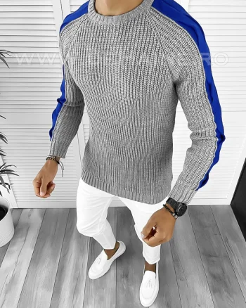 Pulover barbati gros slim fit gri T3586 98-3