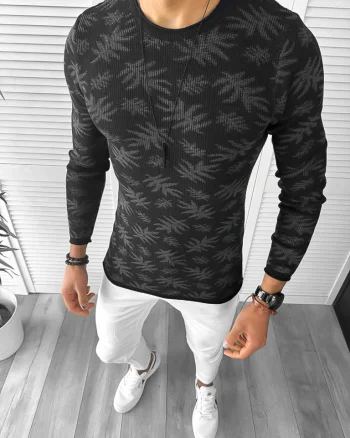 Pulover barbati gros slim fit negru ZR T3703 P18-4.2