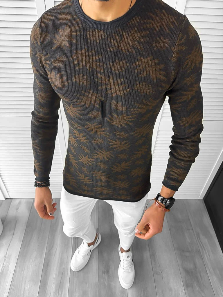 Pulover barbati gros slim fit maro T3703 34.1