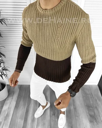 Pulover barbati gros slim fit maro T3577 i4-3