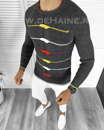 Pulover barbati gros gri slim fit T3587 P18-3.1