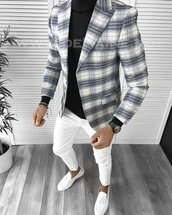 Sacou barbati slim fit in carouri B9745 15-3.1