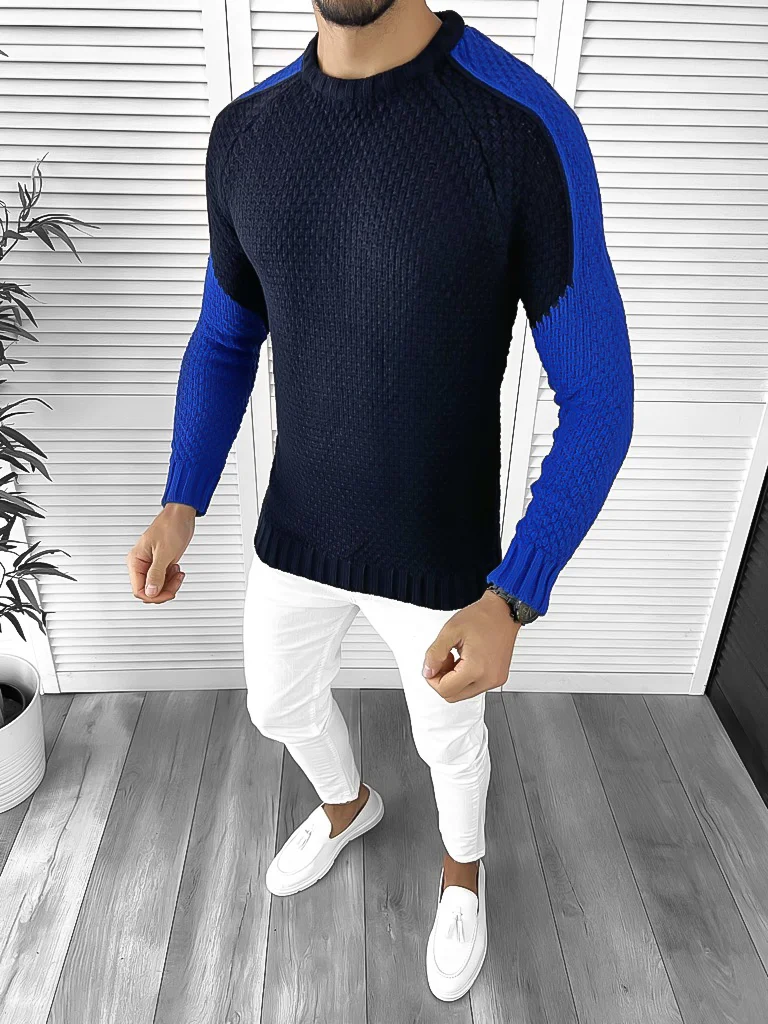 Pulover barbati gros slim fit bleumarin T3594 k20
