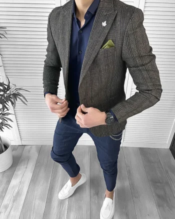Sacou barbati slim fit maro 10118 37-3