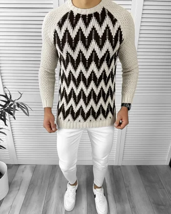 Pulover barbati gros slim fit bej T3613 P20-3.2