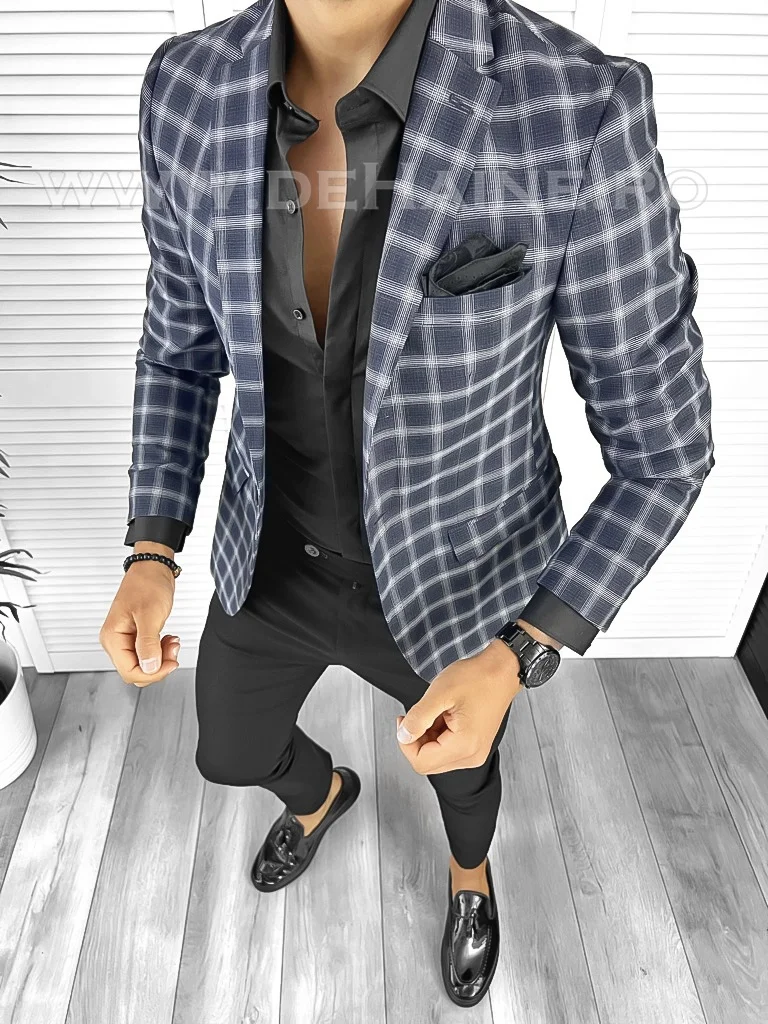 Sacou barbati slim fit in carouri B8304 P19-3.2
