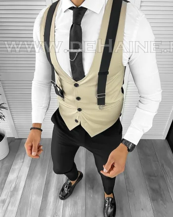 Vesta barbati eleganta slim fit bej B8083 O1-4.2