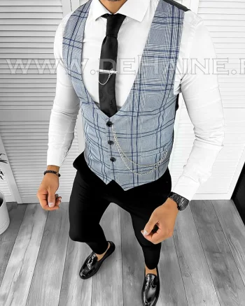 Vesta barbati eleganta slim fit blue B8087