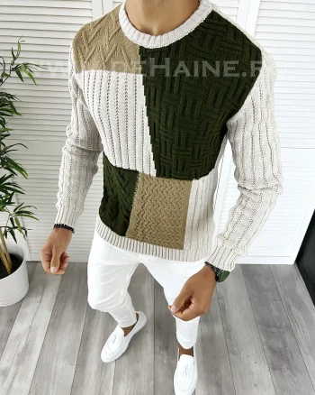 Pulover barbati gros slim fit bej T3611 P19-5.1