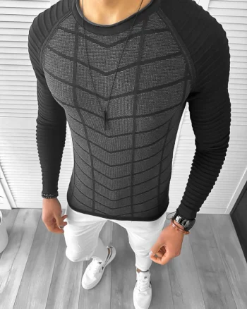 Pulover barbati slim fit negru T3706  Y11