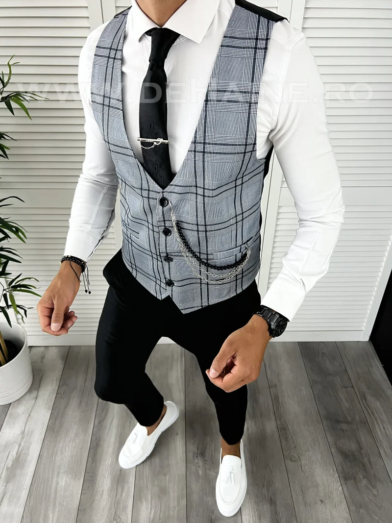 Vesta barbati eleganta slim fit in carouri V67 3-3