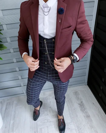 Sacou barbati slim fit grena B8768 55-3