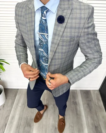 Sacou barbati slim fit in carouri 611 15-5