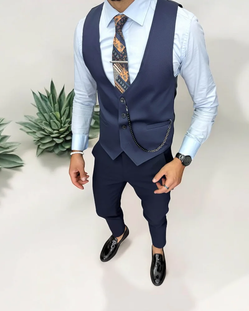 Vesta barbati eleganta slim fit  albastra  13270