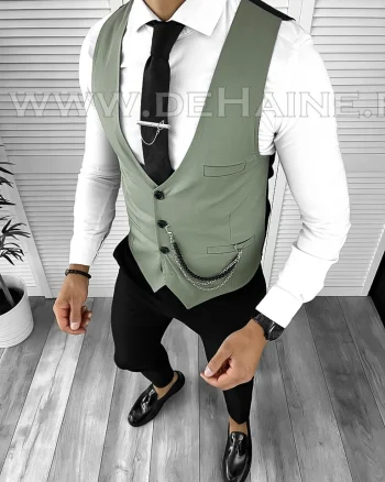 Vesta barbati eleganta slim fit verde B806 P20-5.1