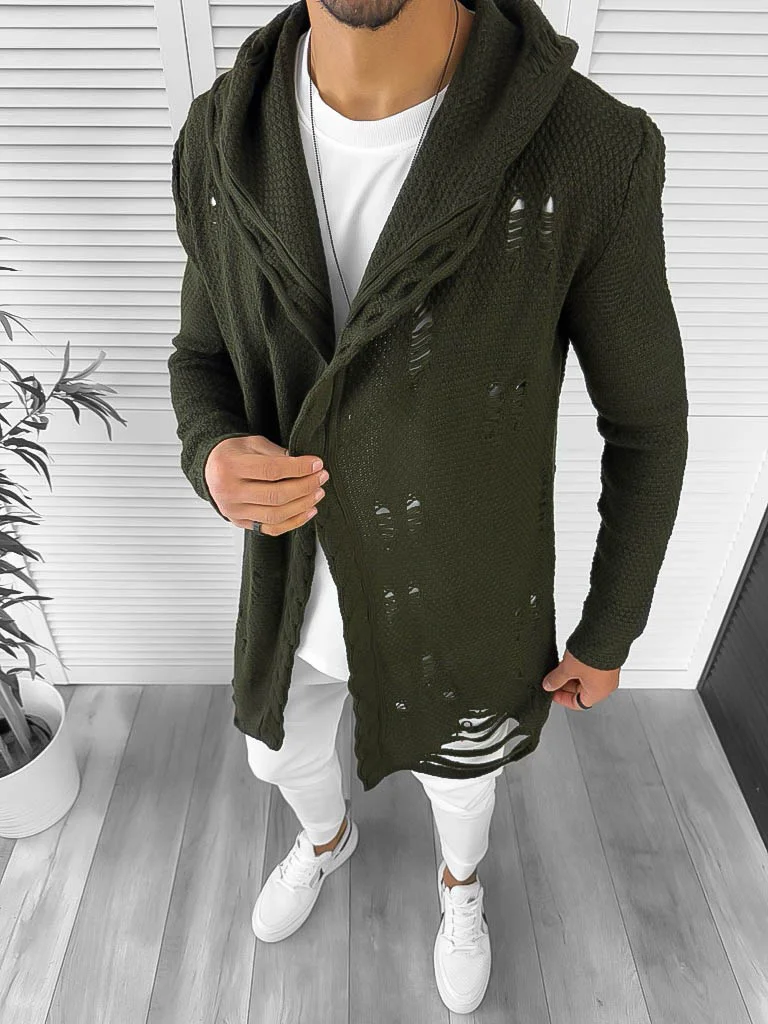 Cardigan barbati kaki cu gluga slim fit ZR T3559  S2