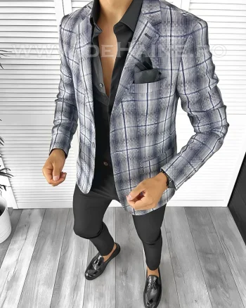 Sacou barbati slim fit in carouri B8276 D11-5.3