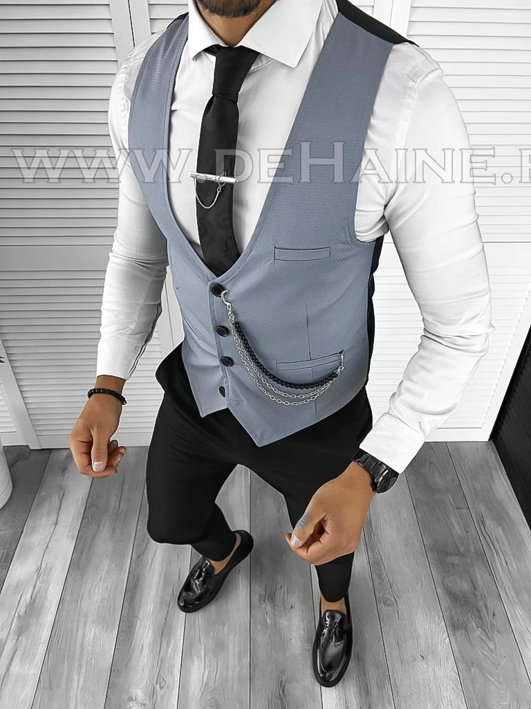 Vesta barbati eleganta slim fit bleu B8164 O3-5.1