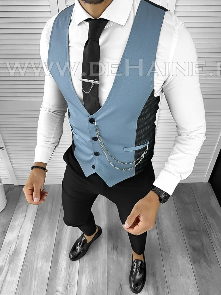 Vesta barbati eleganta slim fit blue B8070 O1-3.2