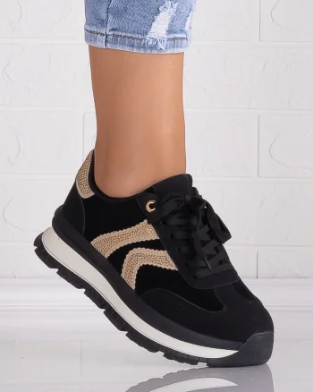Sneakers dama cu platforma Negri din Piele Ecologica Intoarsa Suziana