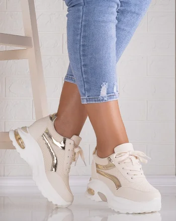 Sneakers dama cu platforma BEJ din Textil Darlin
