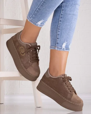 Sneakers dama cu platforma Khaki din Piele Ecologica Intoarsa Anasya