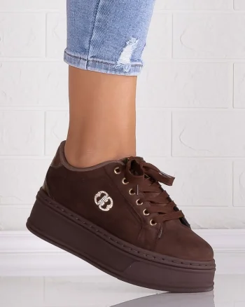 Sneakers dama cu platforma Maro din Piele Ecologica Intoarsa Zenda