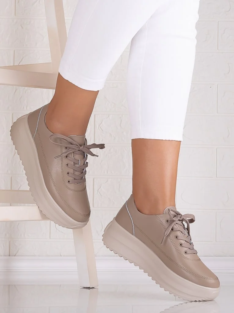 Pantofi dama casual Khaki din Piele Naturala Lerana