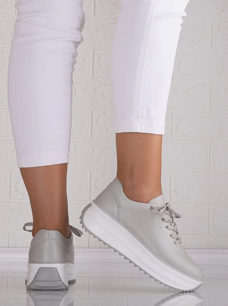 Pantofi dama casual Gri din Piele Naturala Lerana
