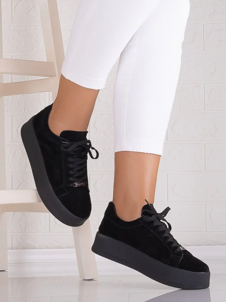 Pantofi dama casual Negri din Piele Naturala Intoarsa Semila