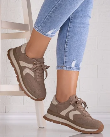 Sneakers dama cu platforma Khaki din Piele Ecologica Intoarsa Suziana