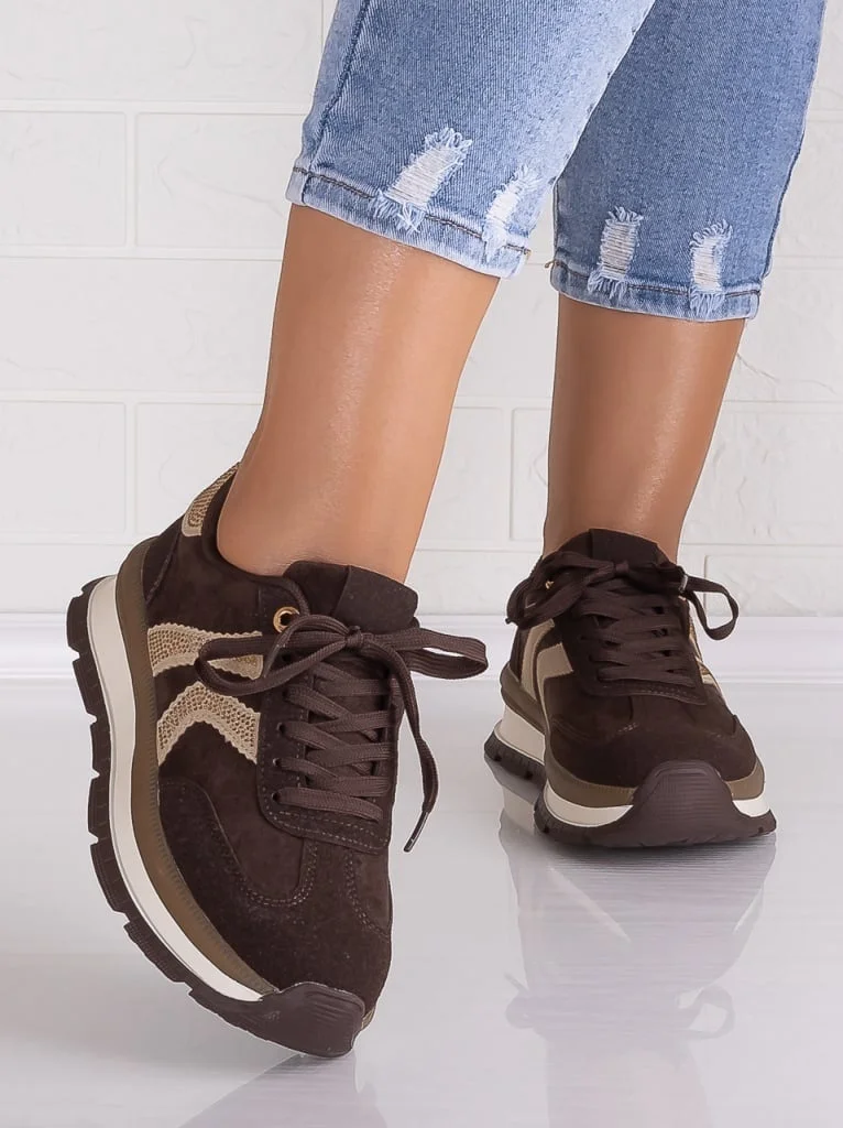 Sneakers dama cu platforma Maro din Piele Ecologica Intoarsa Suziana