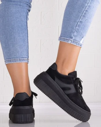 Sneakers dama cu platforma Negri din Piele Ecologica Intoarsa Nevasa
